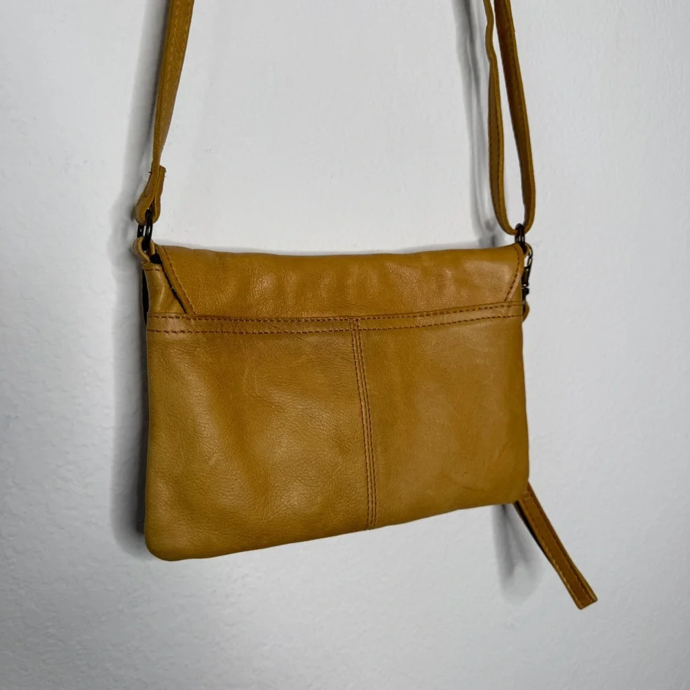 Gusti Leder Studio Yellow Leather Crossbody Bag Distressed Magnetic Closure